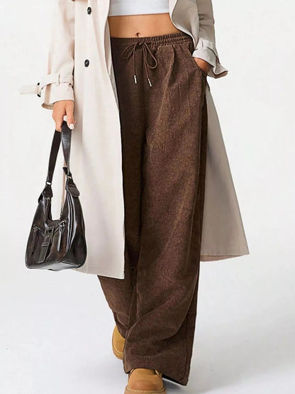Wide Leg Corduroy Drawstring Pants - Rochelle's House LLC