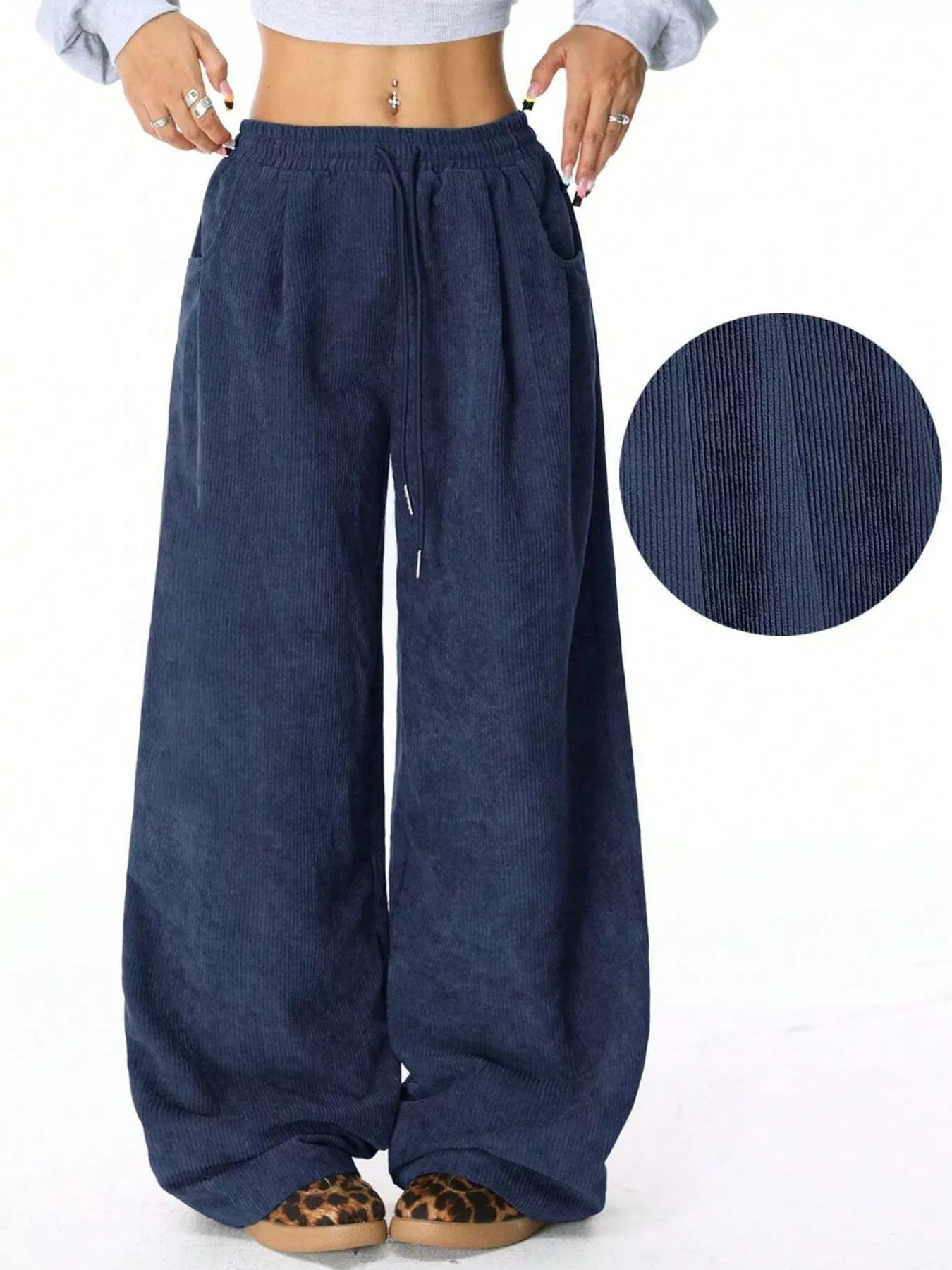 Wide Leg Corduroy Drawstring Pants - Rochelle's House LLC