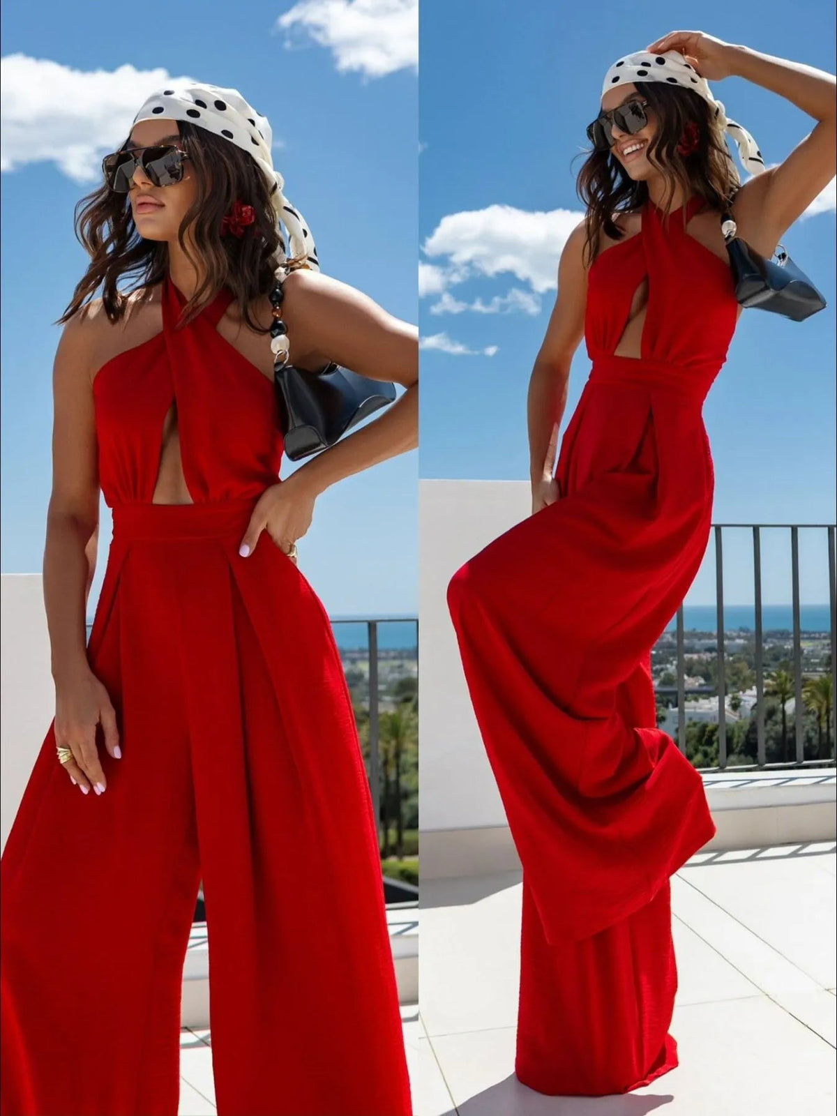 Pinterest Rochelle Be Wide Leg Cutout Halter Jumpsuit | Rochelle’s House