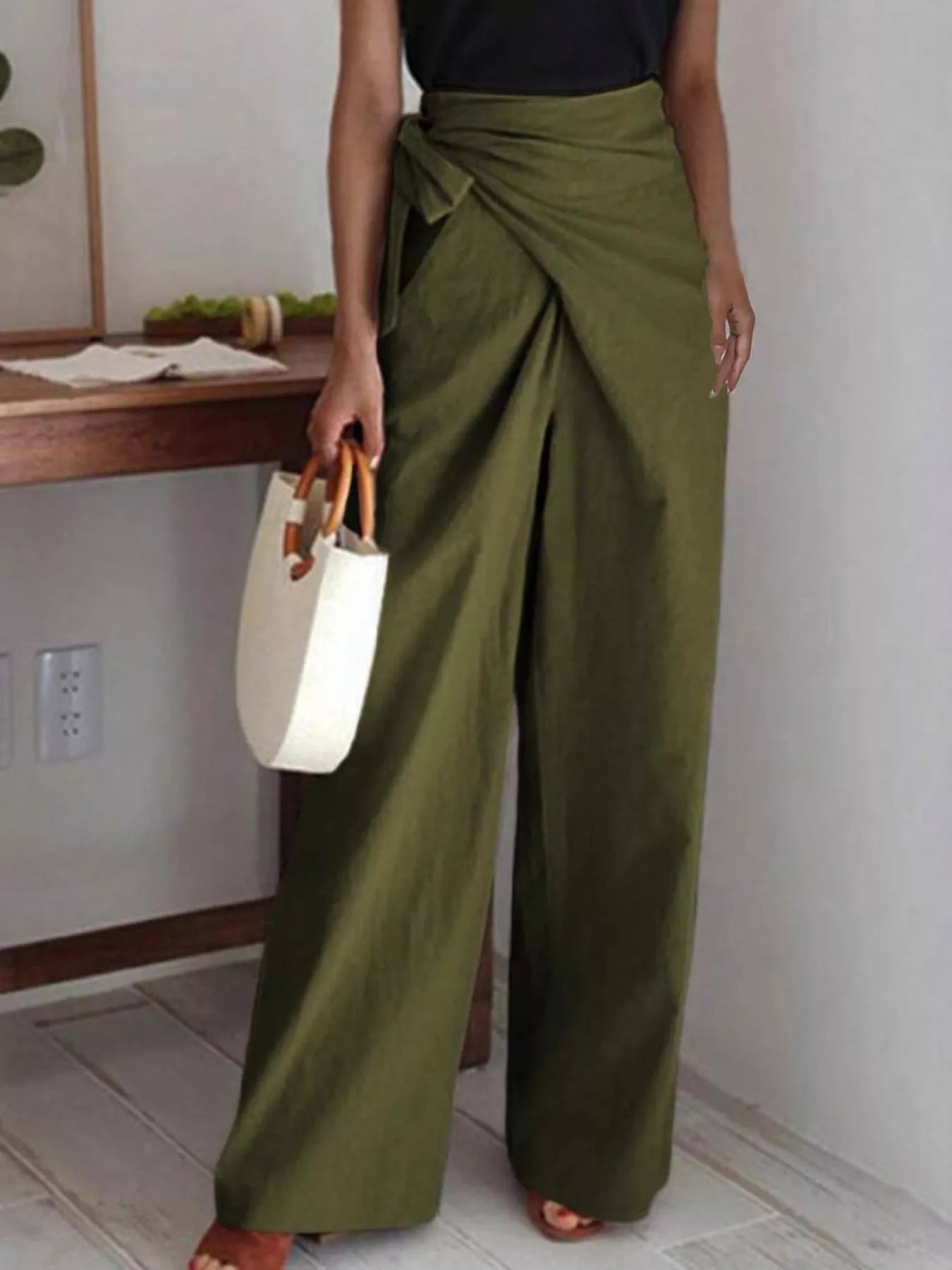 Wrap Waist Wide Leg Pants - Rochelle's House LLC