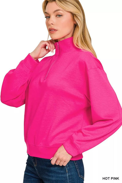 Zenana Scuba Half Zip Pullover Sweatshirt - Rochelle's House LLC