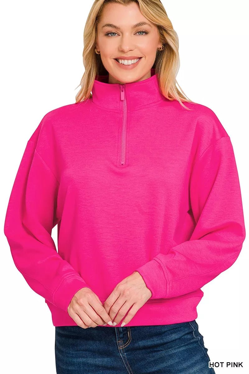 Zenana Scuba Half Zip Pullover Sweatshirt - Rochelle's House LLC