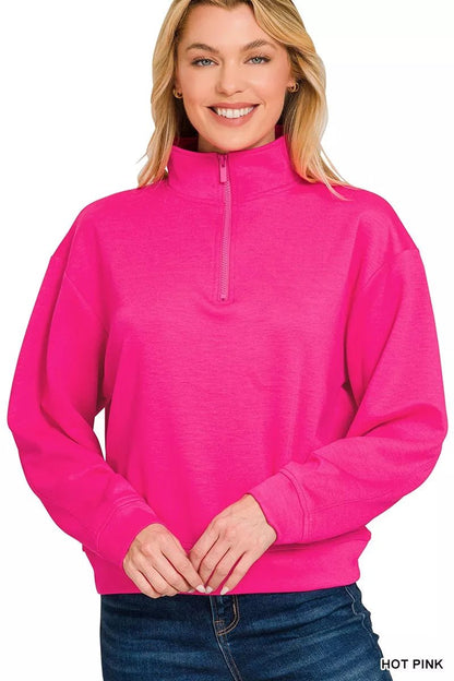 Zenana Scuba Half Zip Pullover Sweatshirt - Rochelle's House LLC