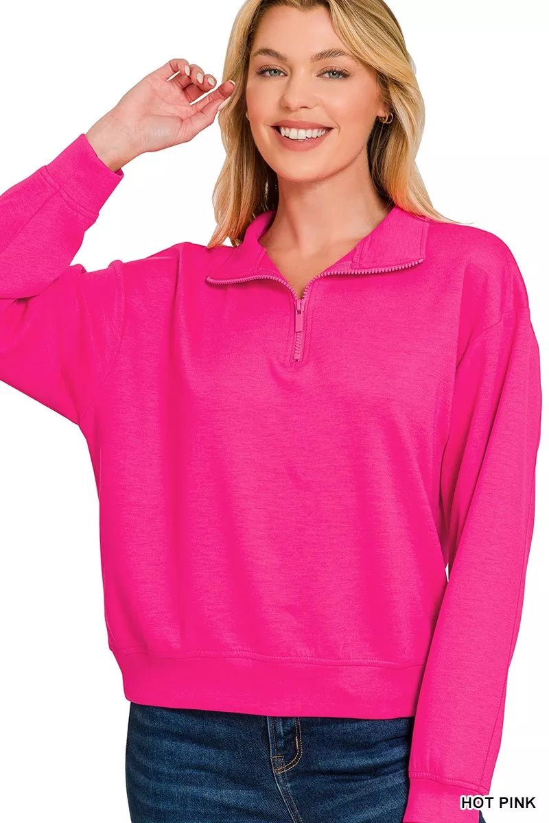 Zenana Scuba Half Zip Pullover Sweatshirt - Rochelle's House LLC