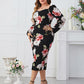 Plus Size Printed Square Neck Long Sleeve Dress