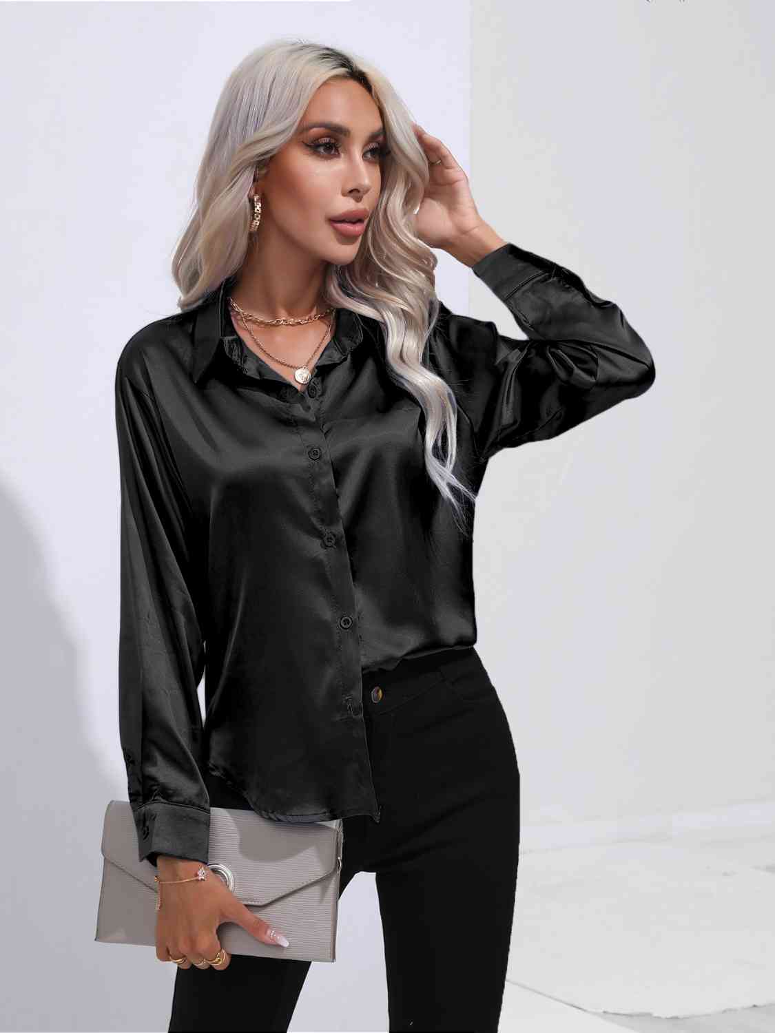 Classy Collared Neck Buttoned Long Sleeve Shirt