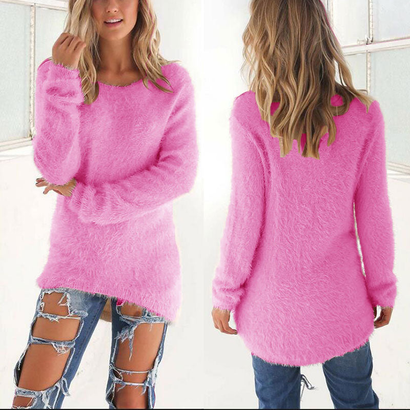 Women Loose Long Sleeve Solid Warm Pullovers