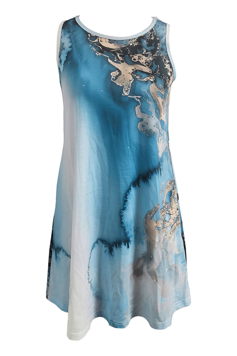 Abstract Print Sleeveless Dress with Pockets