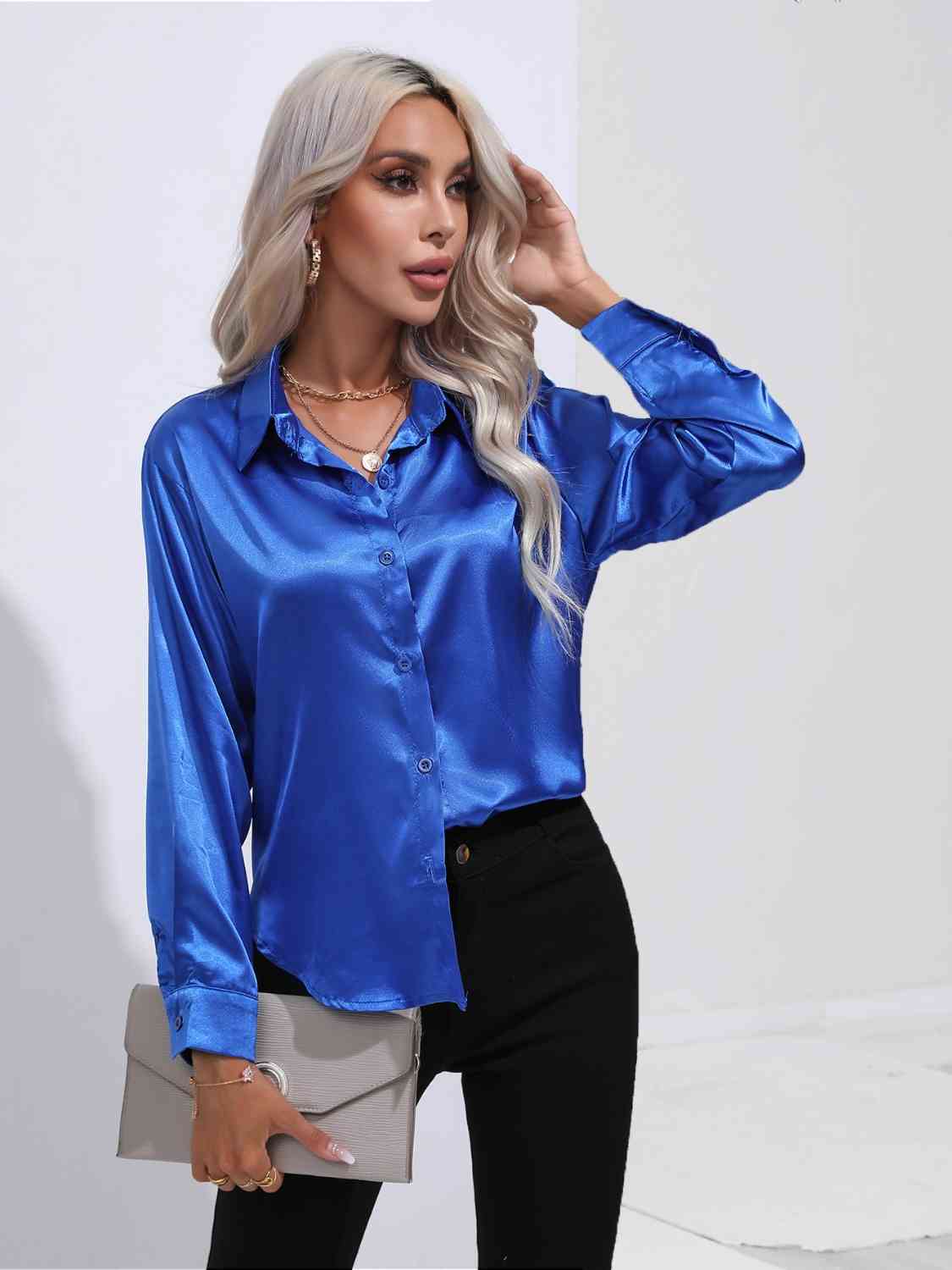 Classy Collared Neck Buttoned Long Sleeve Shirt