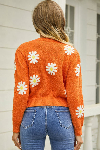 Flower Pattern Short Sleeve Pullover Sweater