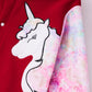 Deep Red Unicorn Graphic Long Sleeve Varsity Jacket