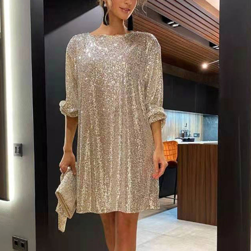 Long Sleeve Glitter Women's Evening Dress