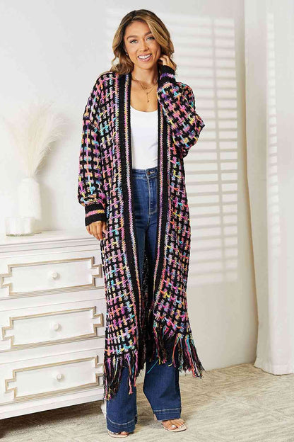 Double Take Multicolored Open Front Cardigan