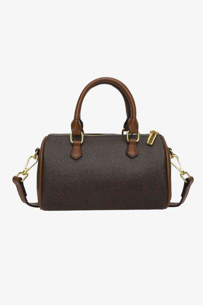 Coffee Brown PU Leather Cylinder Handbag