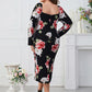 Plus Size Printed Square Neck Long Sleeve Dress