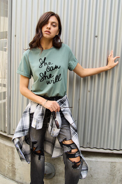 Simply Love SHE CAN SHE WILL Short Sleeve T-Shirt