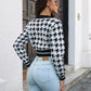 Houndstooth Johnny Collar Cropped Sweater