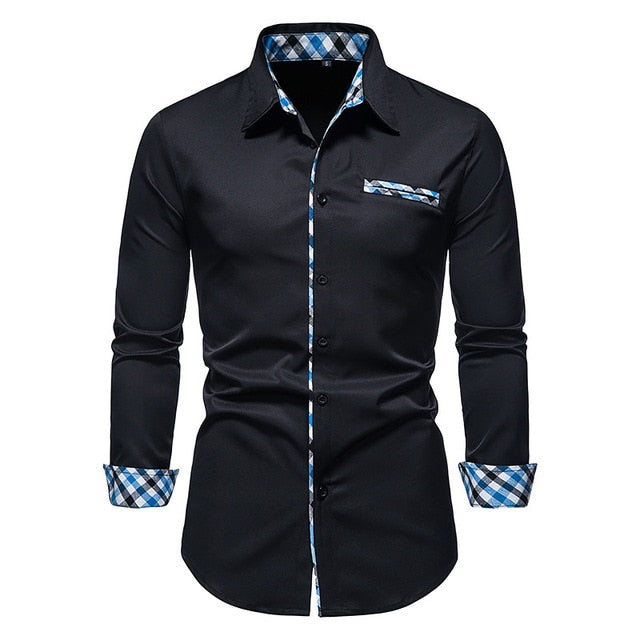 Plaid Patchwork Formal Shirts for Men