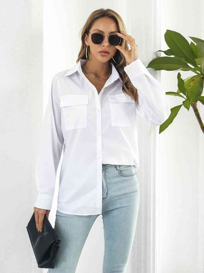 Stylish Collared Neck Buttoned Shirt with Pockets