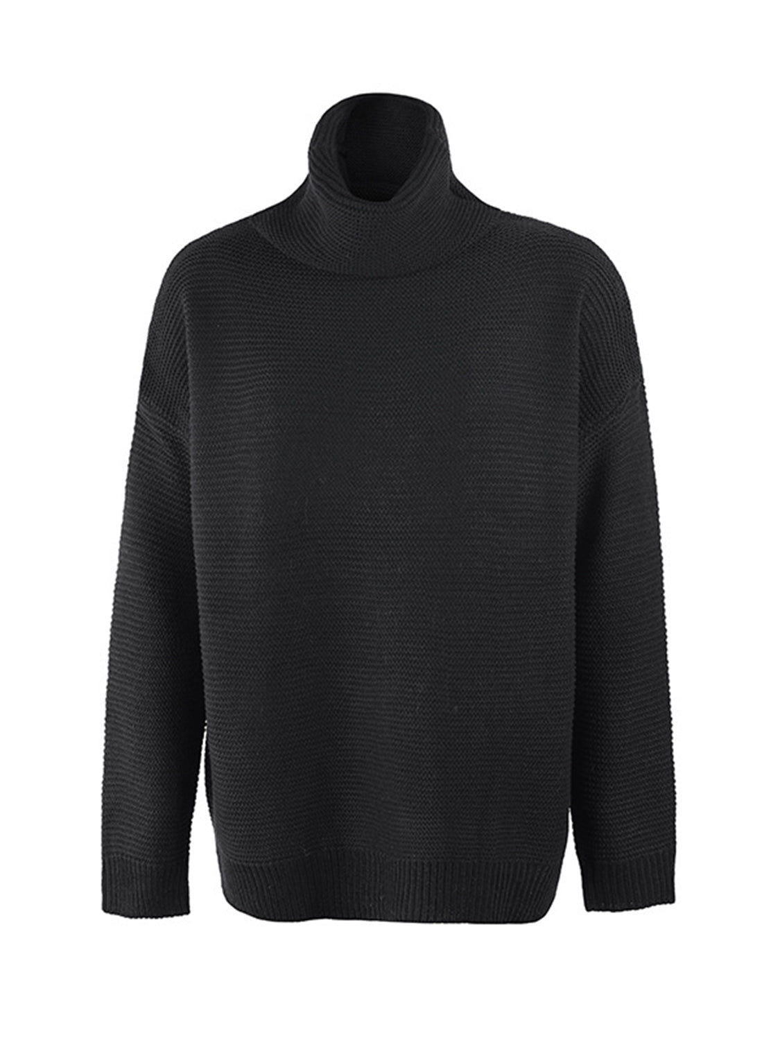 Turtleneck Dropped Shoulder Slit Sweater