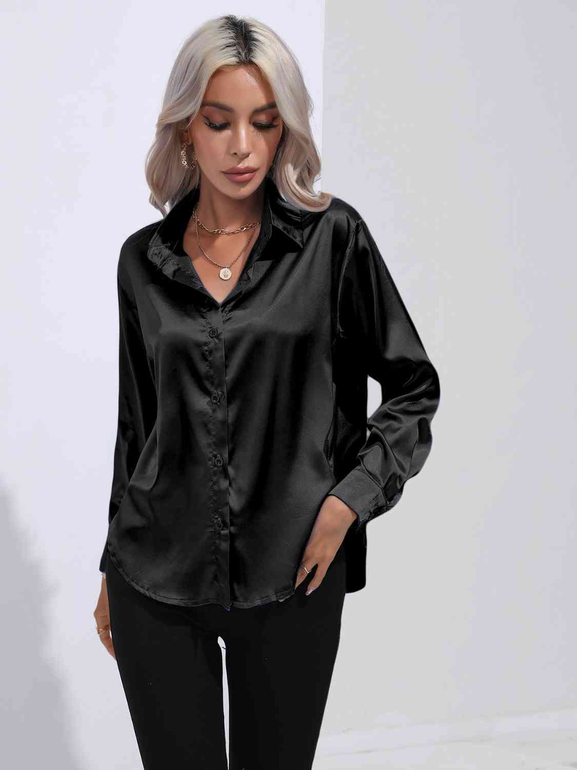 Classy Collared Neck Buttoned Long Sleeve Shirt