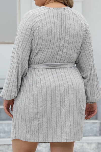 Plus Size Ribbed Tie Front Sweater Dress