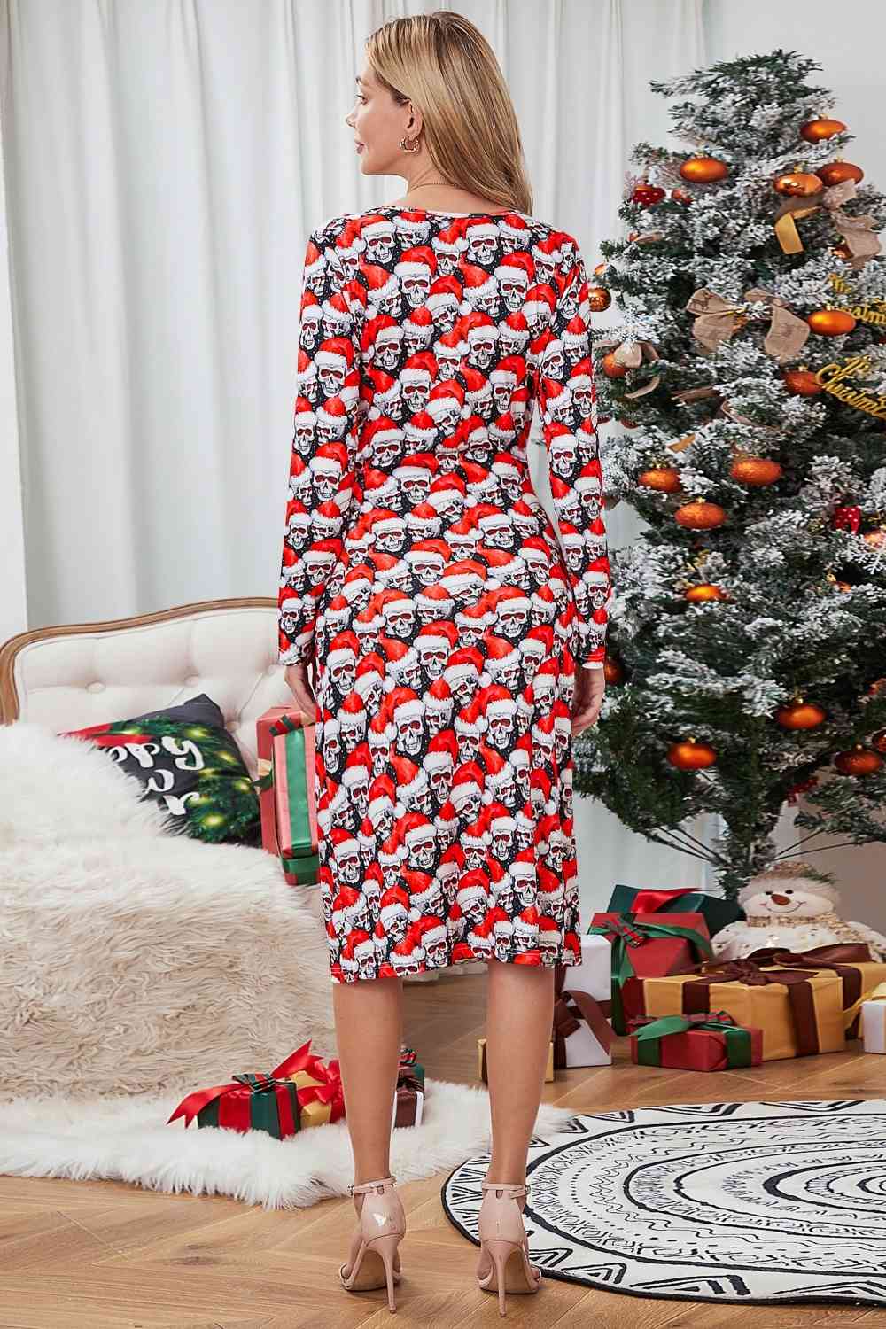 Christmas Element Print Long Sleeve Dress