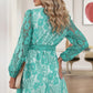 Pompom Trim Puff Sleeve Belted Lace Dress