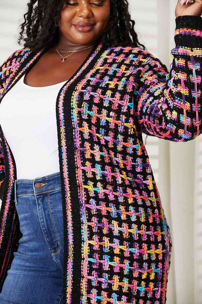 Double Take Multicolored Open Front Cardigan