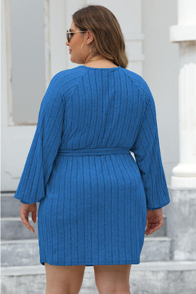 Plus Size Ribbed Tie Front Sweater Dress