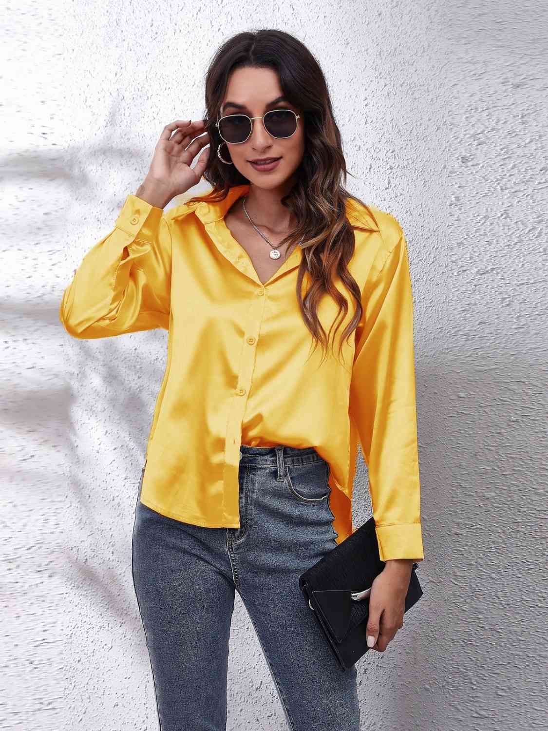 Plushiness Collared Neck Buttoned Long Sleeve Shirt