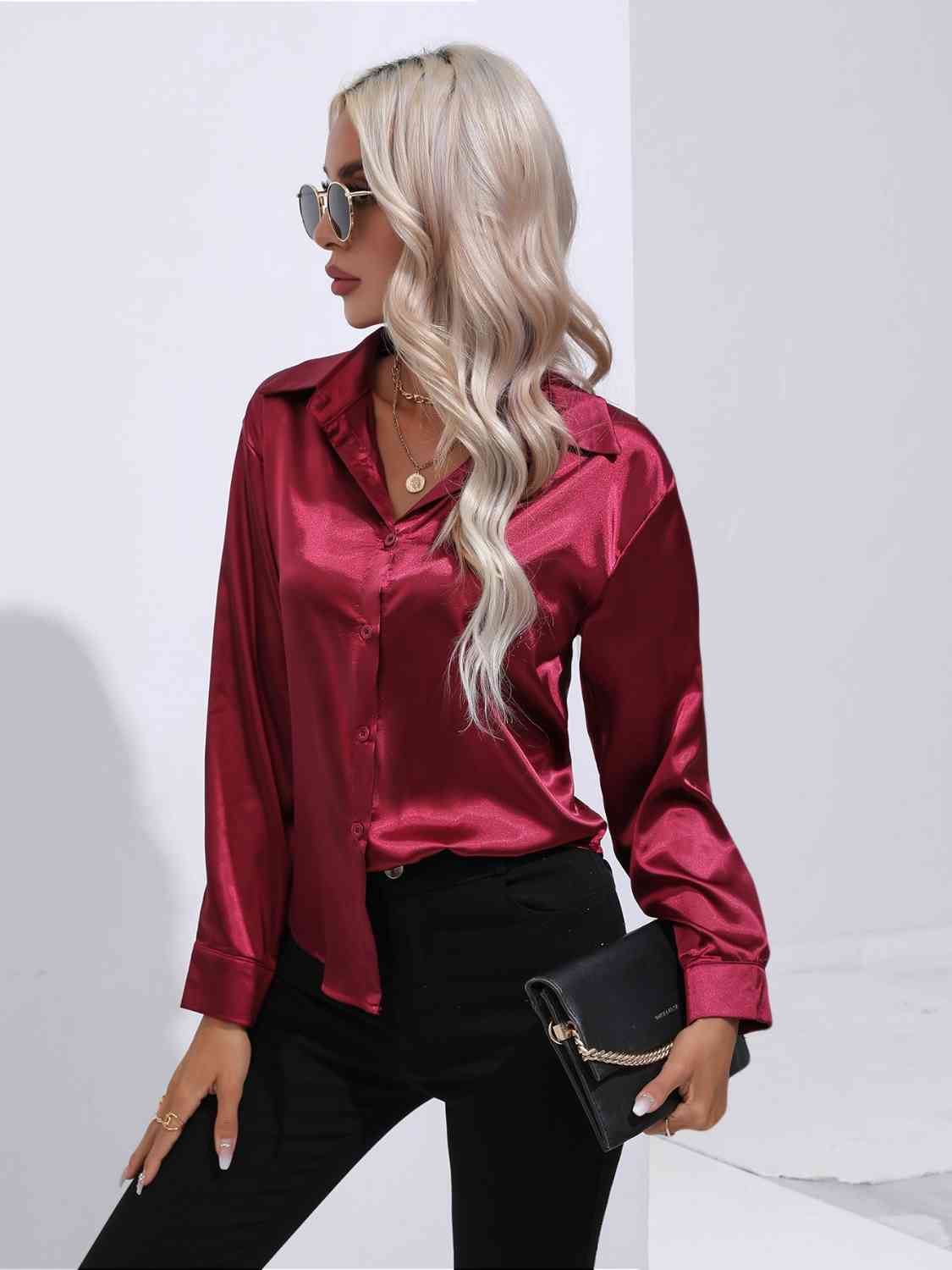 Classy Collared Neck Buttoned Long Sleeve Shirt