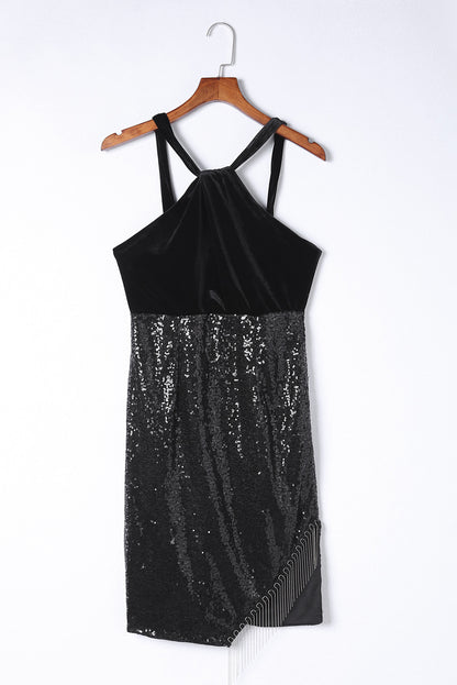 Women's Sequin Fringe Detail Sleeveless Dress