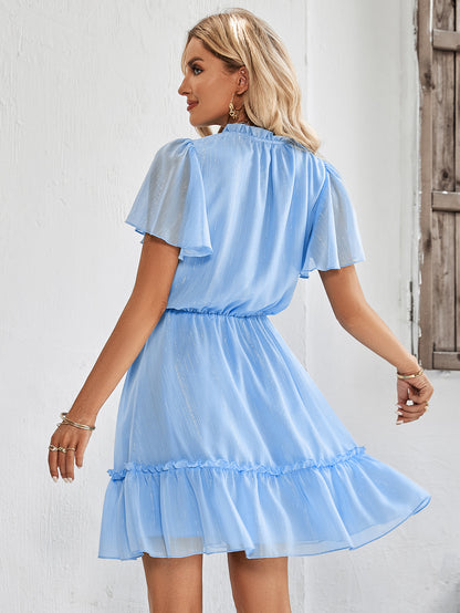 Women's Frill Trim Flutter Sleeve Short Dress