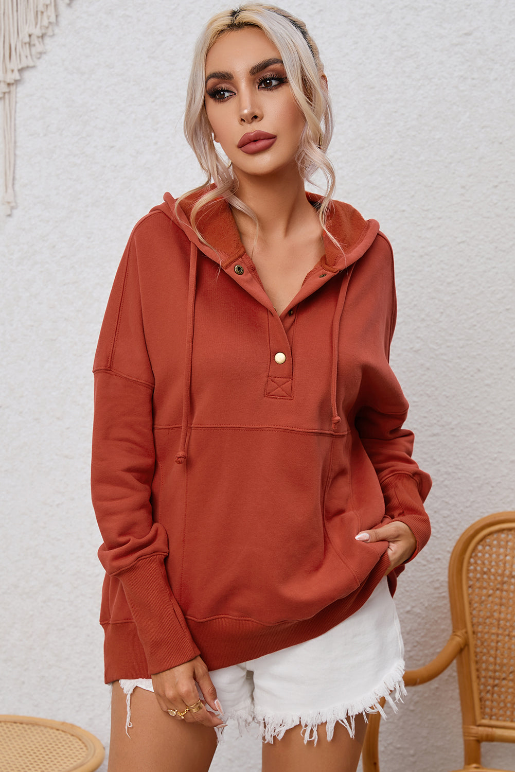 Dropped Shoulder Buttoned Hoodie