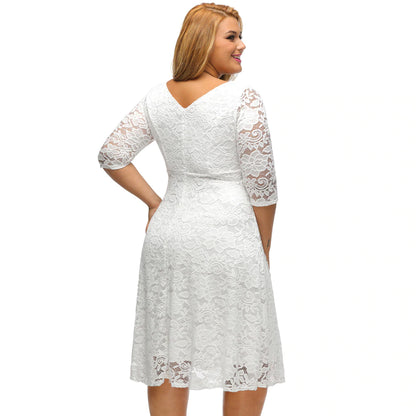 White Plus Size 3/4 Sleeves Summer Lace Dress