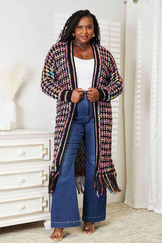 Double Take Multicolored Open Front Cardigan