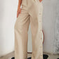 Side Button Pleated Wide Leg Pants