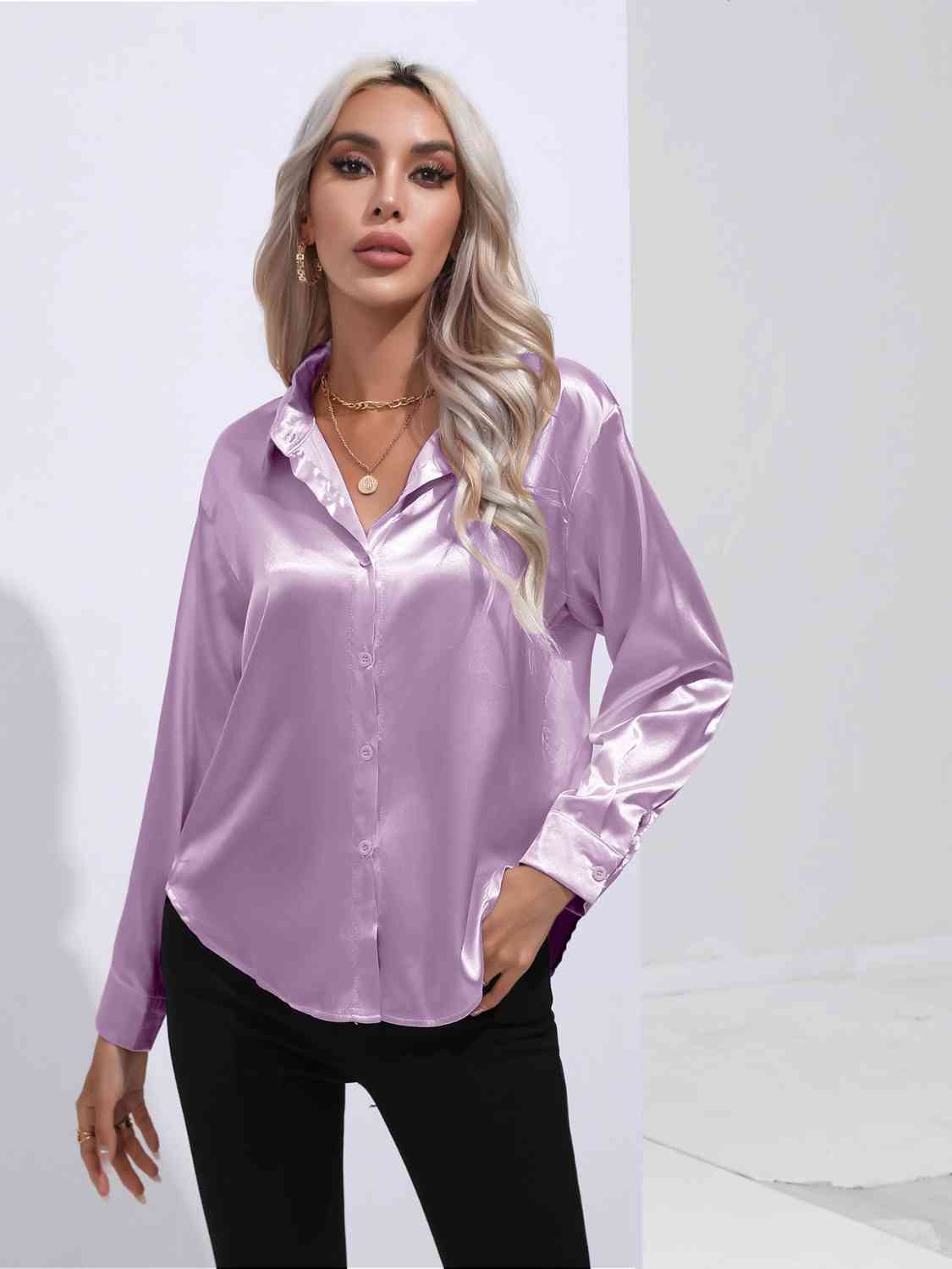 Classy Collared Neck Buttoned Long Sleeve Shirt