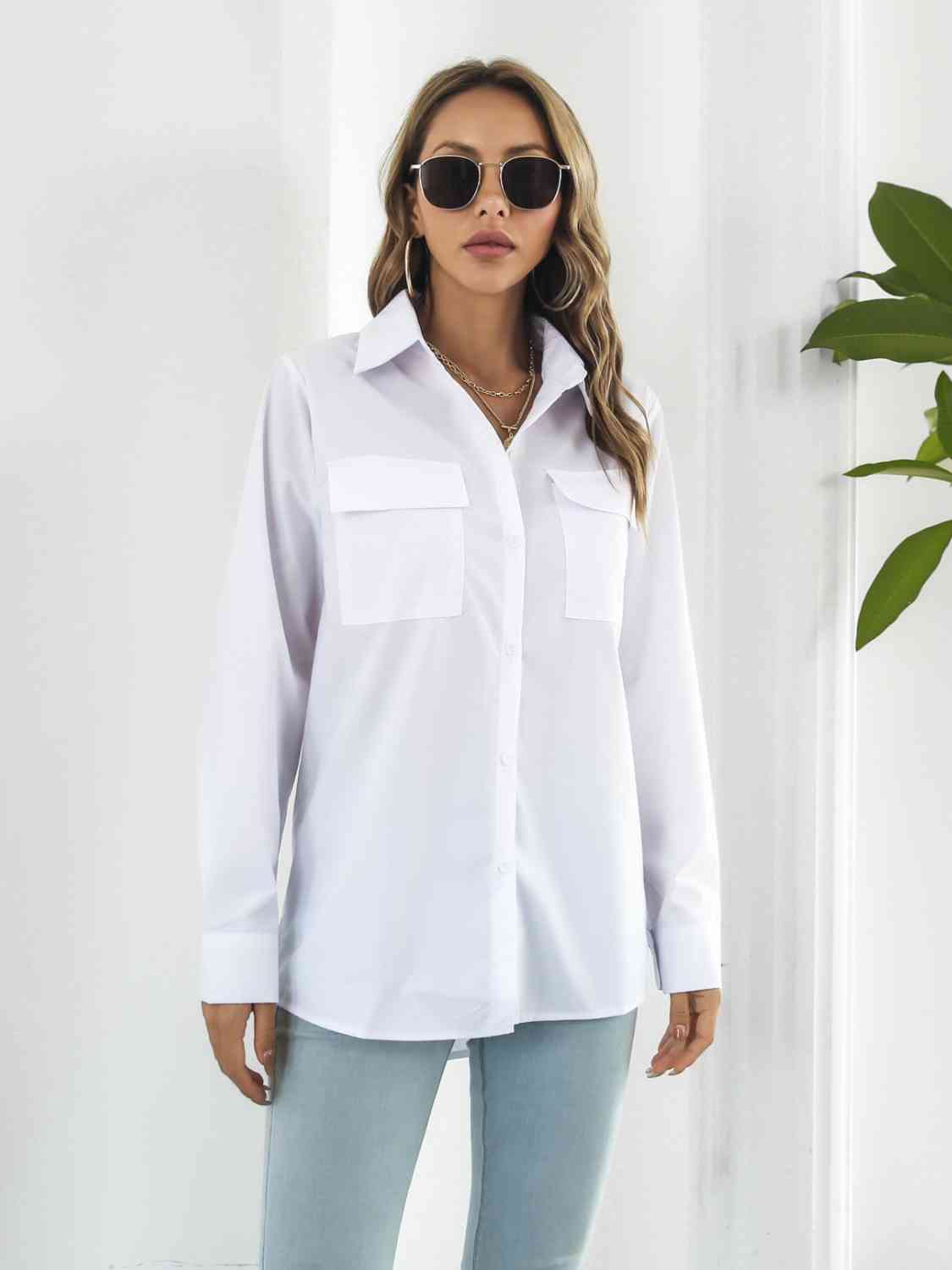 Stylish Collared Neck Buttoned Shirt with Pockets