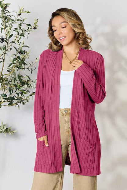 Basic Bae Ribbed Cardigan with Pockets