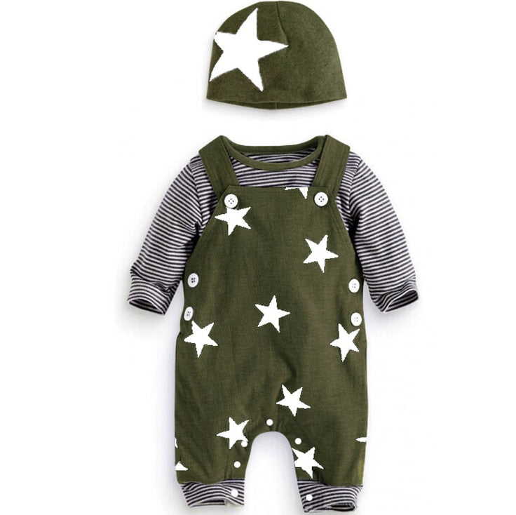 Newborn Baby Boy Long Sleeve Overalls and Hat