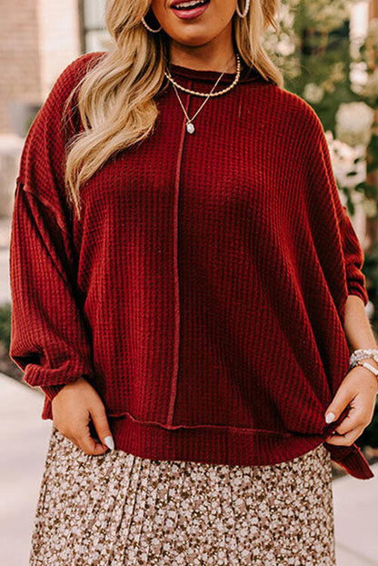 Exposed Seam Waffle-Knit High-Low Sweatshirt