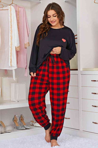 Heart Graphic Top and Plaid Joggers Lounge Set