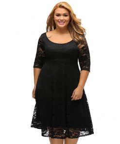 White Plus Size 3/4 Sleeves Summer Lace Dress