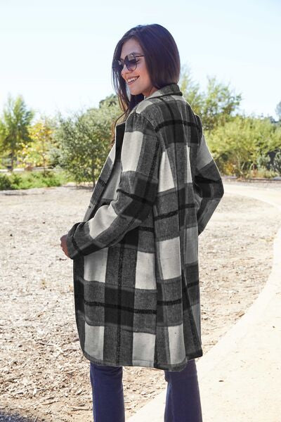 Double Take Plaid Button Up Lapel Collar Coat