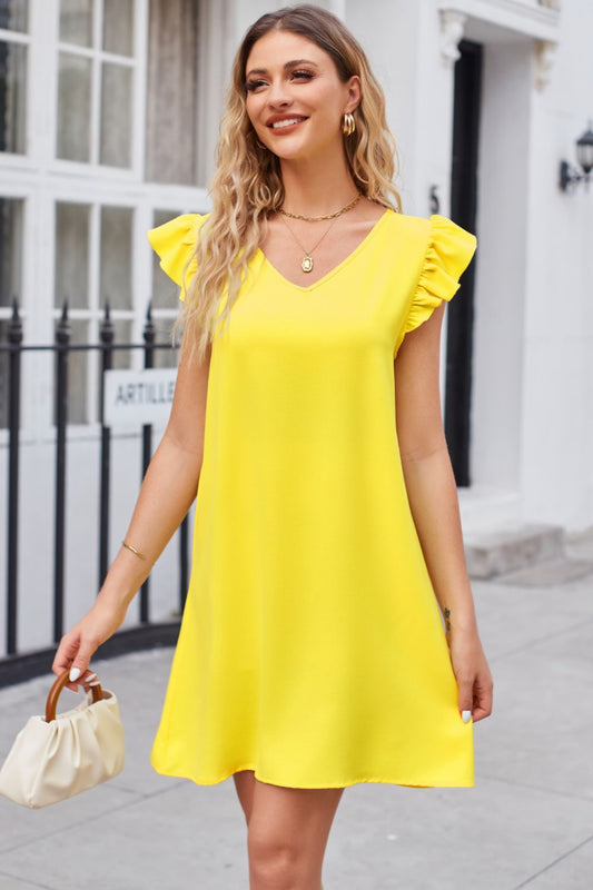 Ruffled V-Neck Dress