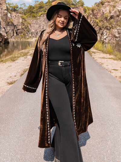 Plus Size Embroidery Open Front Cardigan