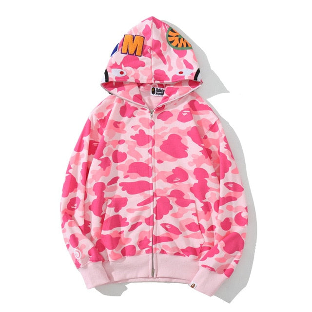 Kids/ Youth Anime Hoodie Shark Camo Full Zip