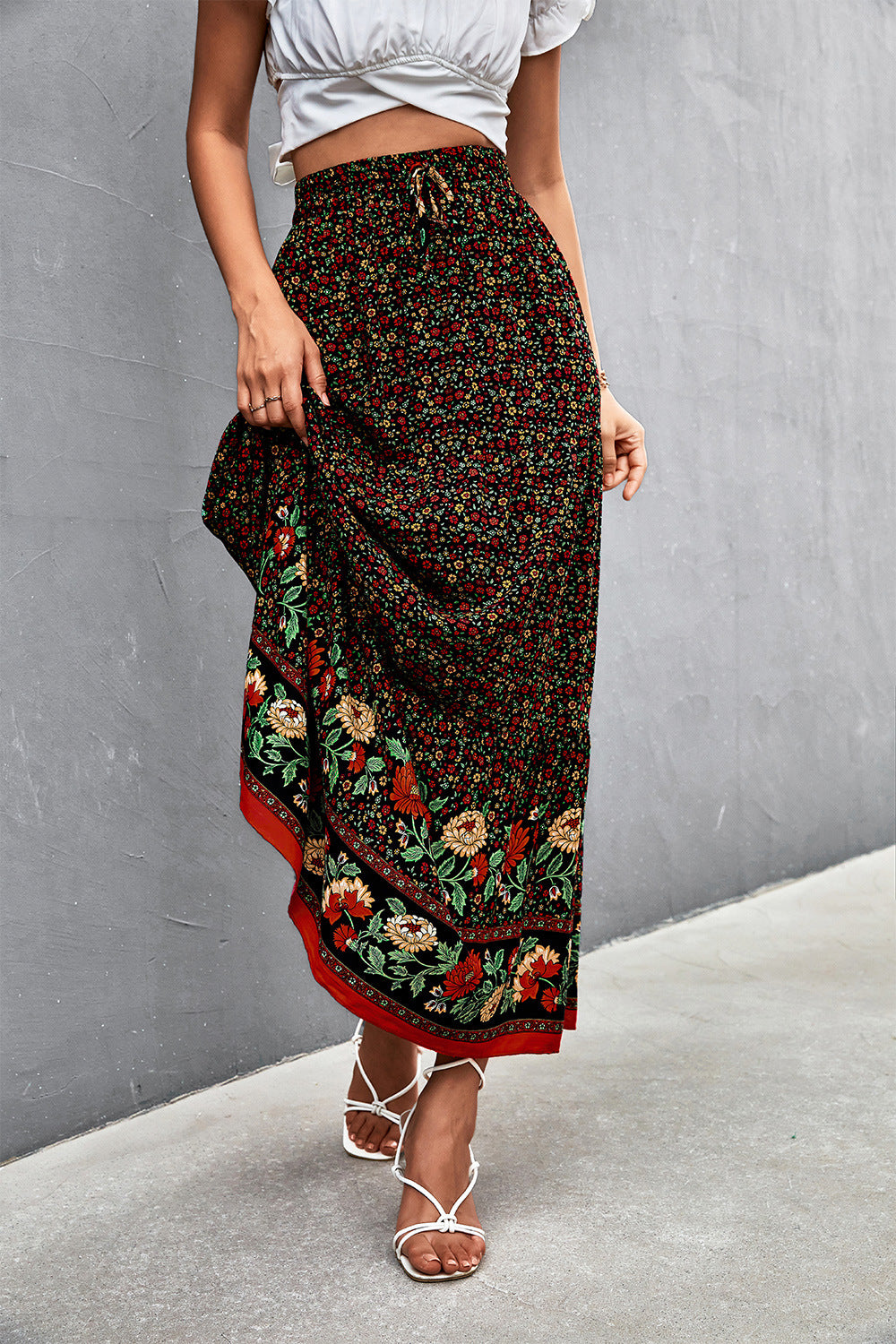 Floral Tied Maxi Skirt